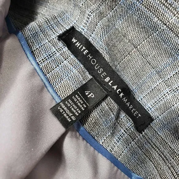 White House Black Market whbm Petite size 4P Gray Blue Plaid Blazer AS IS - Picture 9 of 11